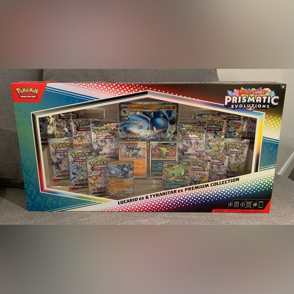 Pokémon TCG Prismatic Evolutions Lucario EX and Tyranitar Premium Collection NEW - Picture 3 of 7